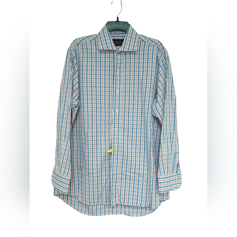 EUC Men's LEDBURY Blue, Pink & White Plaid Button Down Shirt 17/35